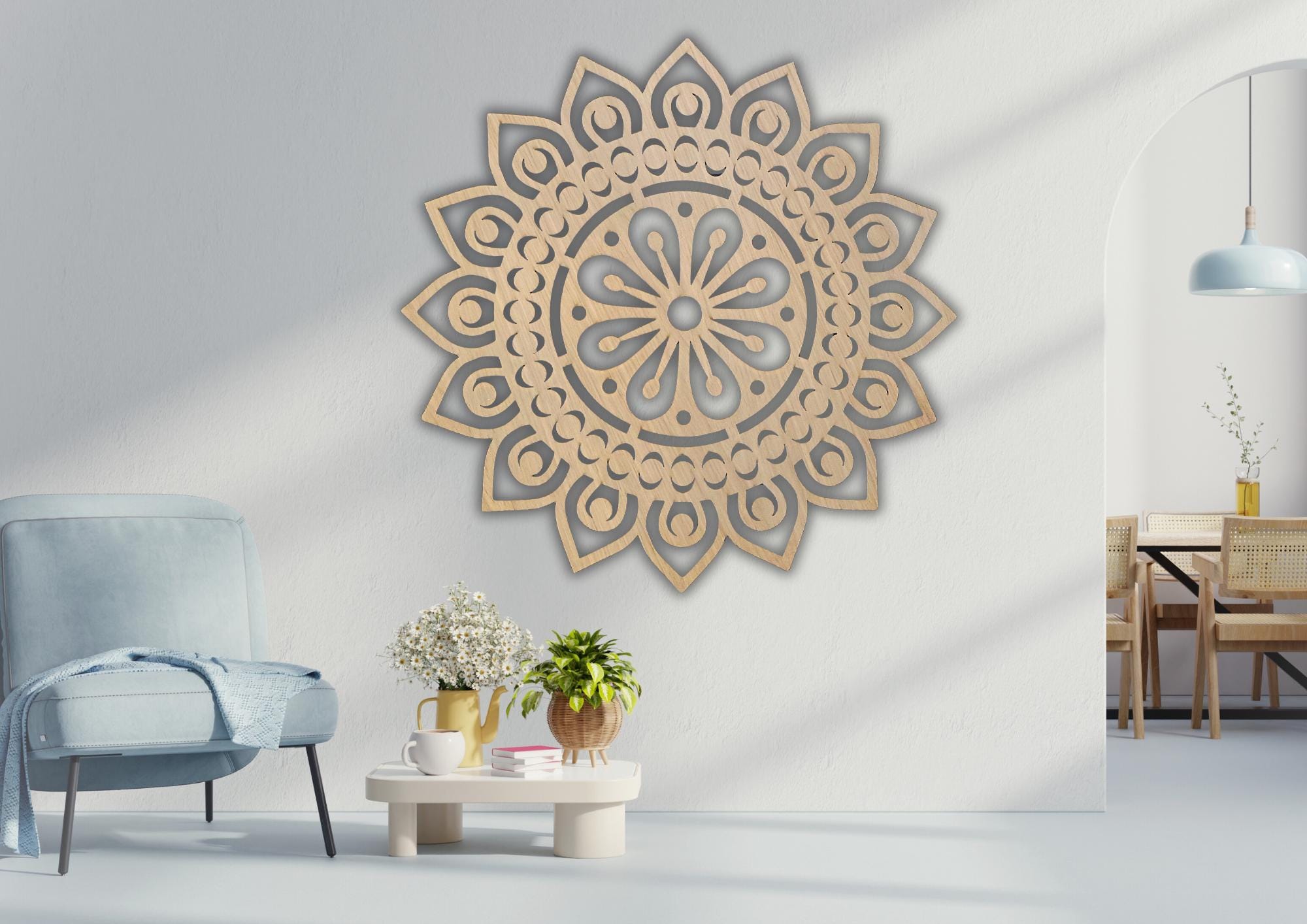 Mandala en bois personnalisable unique en chêne, panneau mural en bois pour chambre à coucher