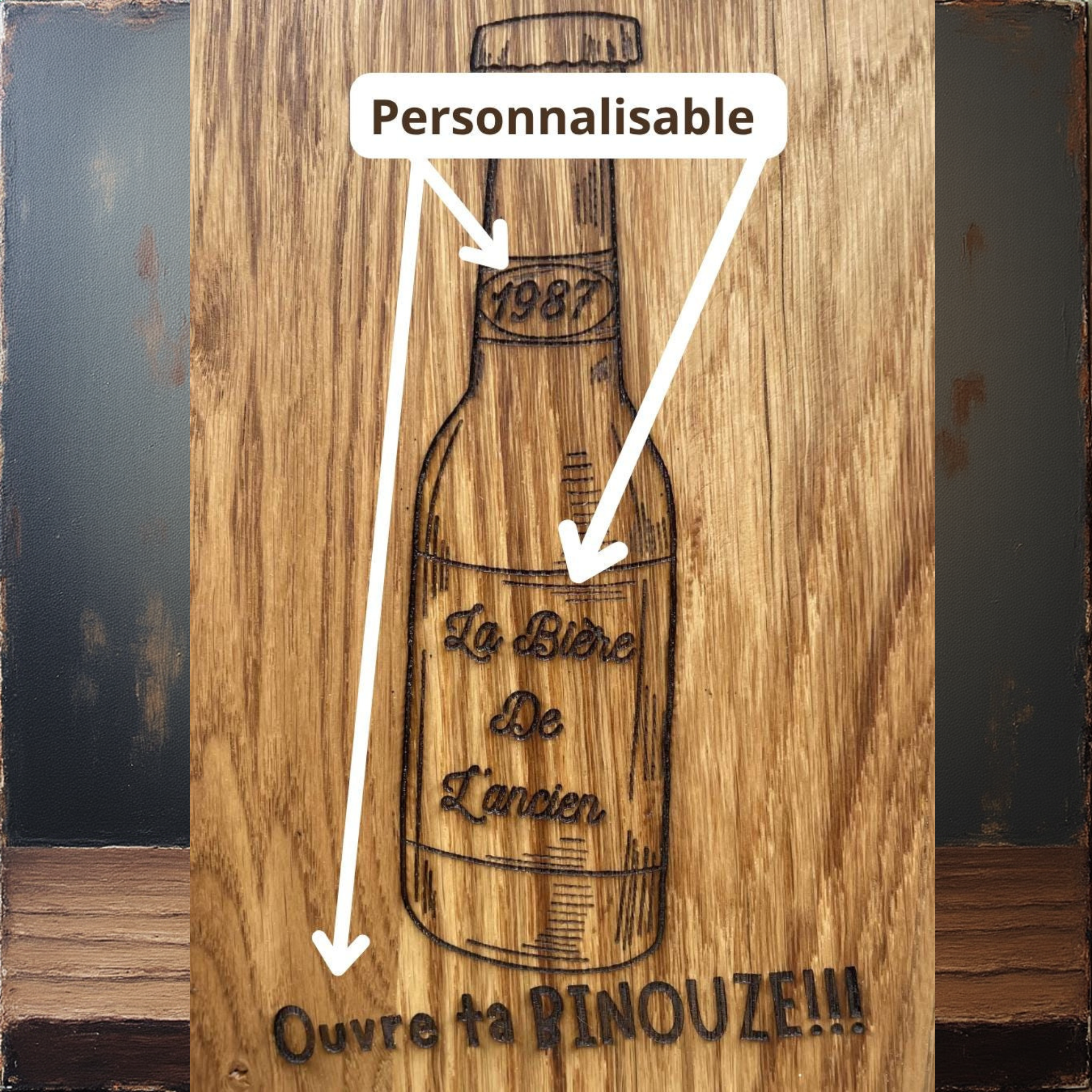 Décapsuleur mural en bois gravure personnalisée idéale cadeau et déco