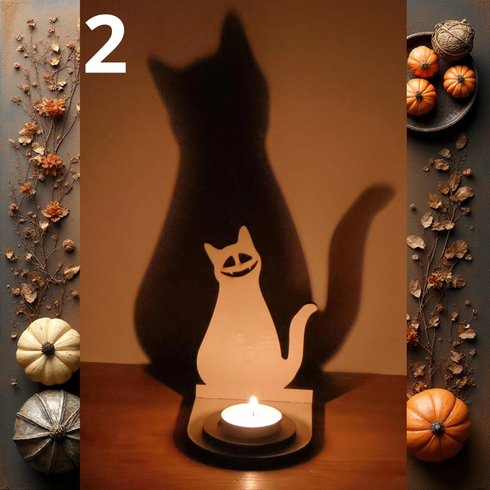 Décoration support bougie chat halloween. Fabrication en bois artisanal