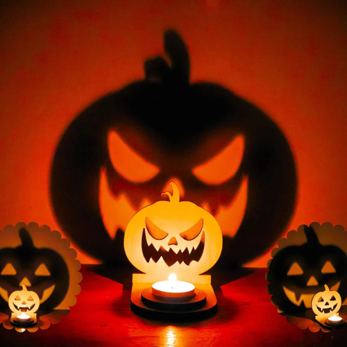 Décoration halloween en bois support bougie. Fabrication artisanal français
