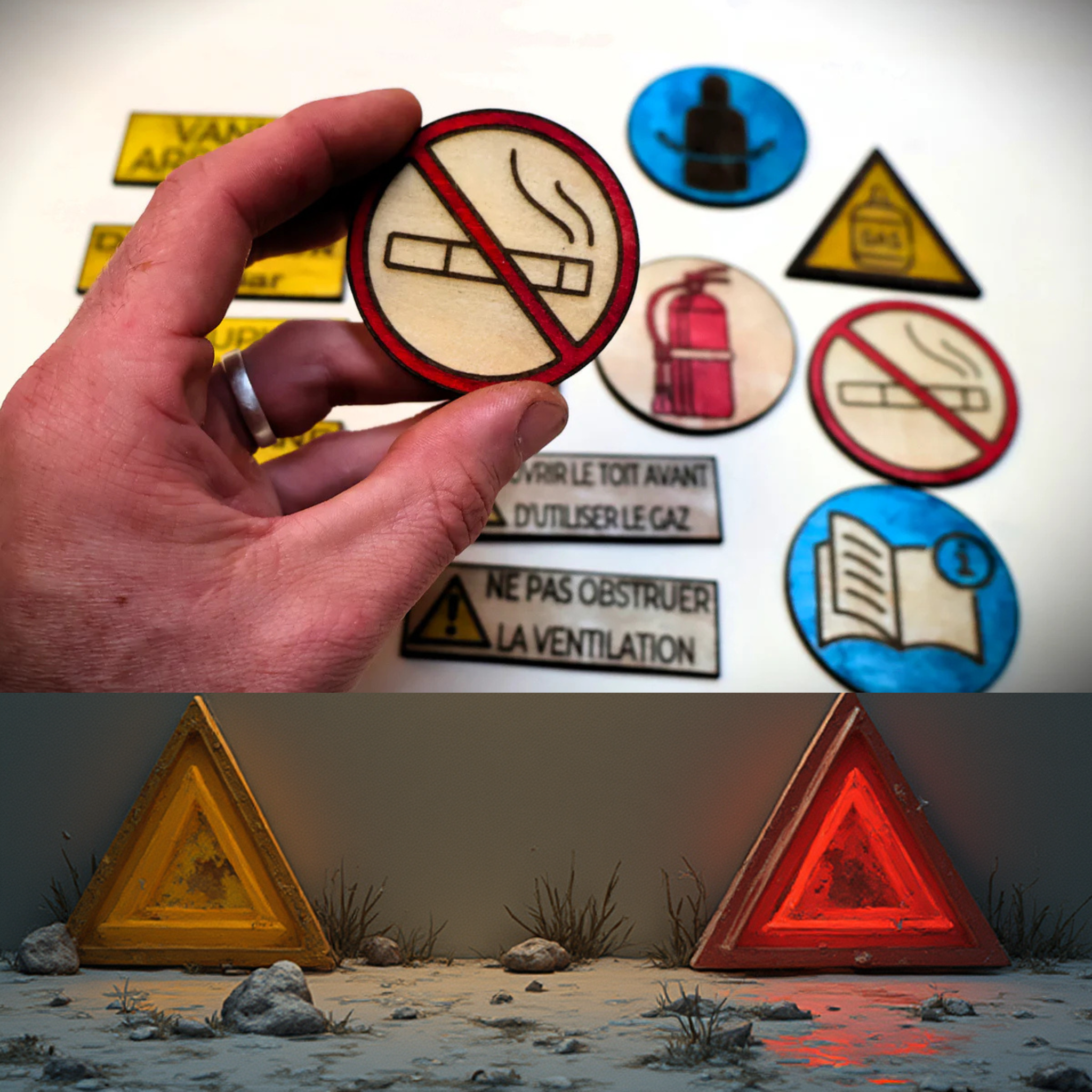 Étiquette en bois VASP gravée et peinte à la main, finition artisanale pour camping-car et van