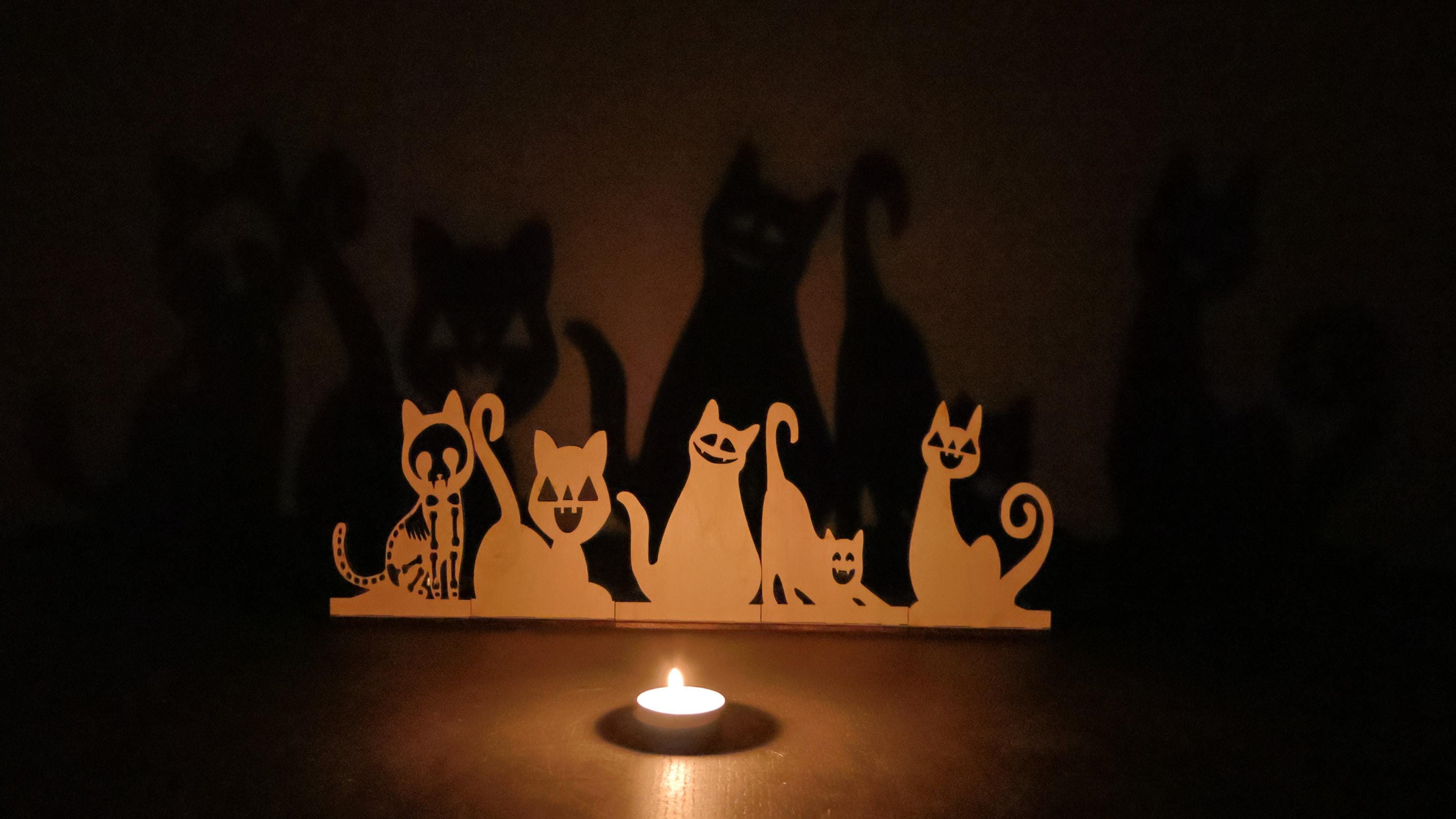 décoration halloween Support Bougie Halloween Chat Ombre Magique