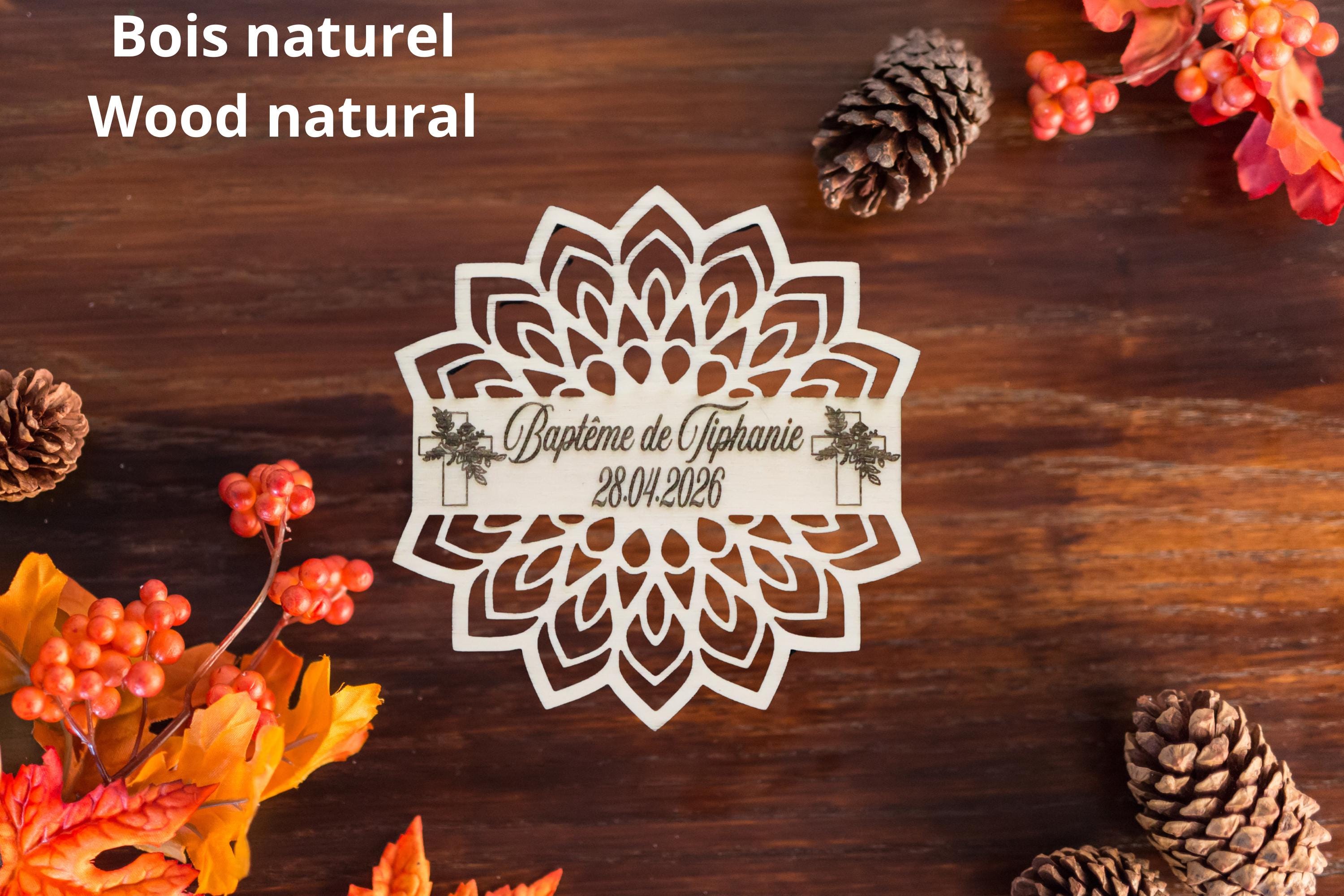 Personalized Wooden Coaster – Custom Engraving Name or Text – Wedding, Baptism, Birthday, Christmas Gift