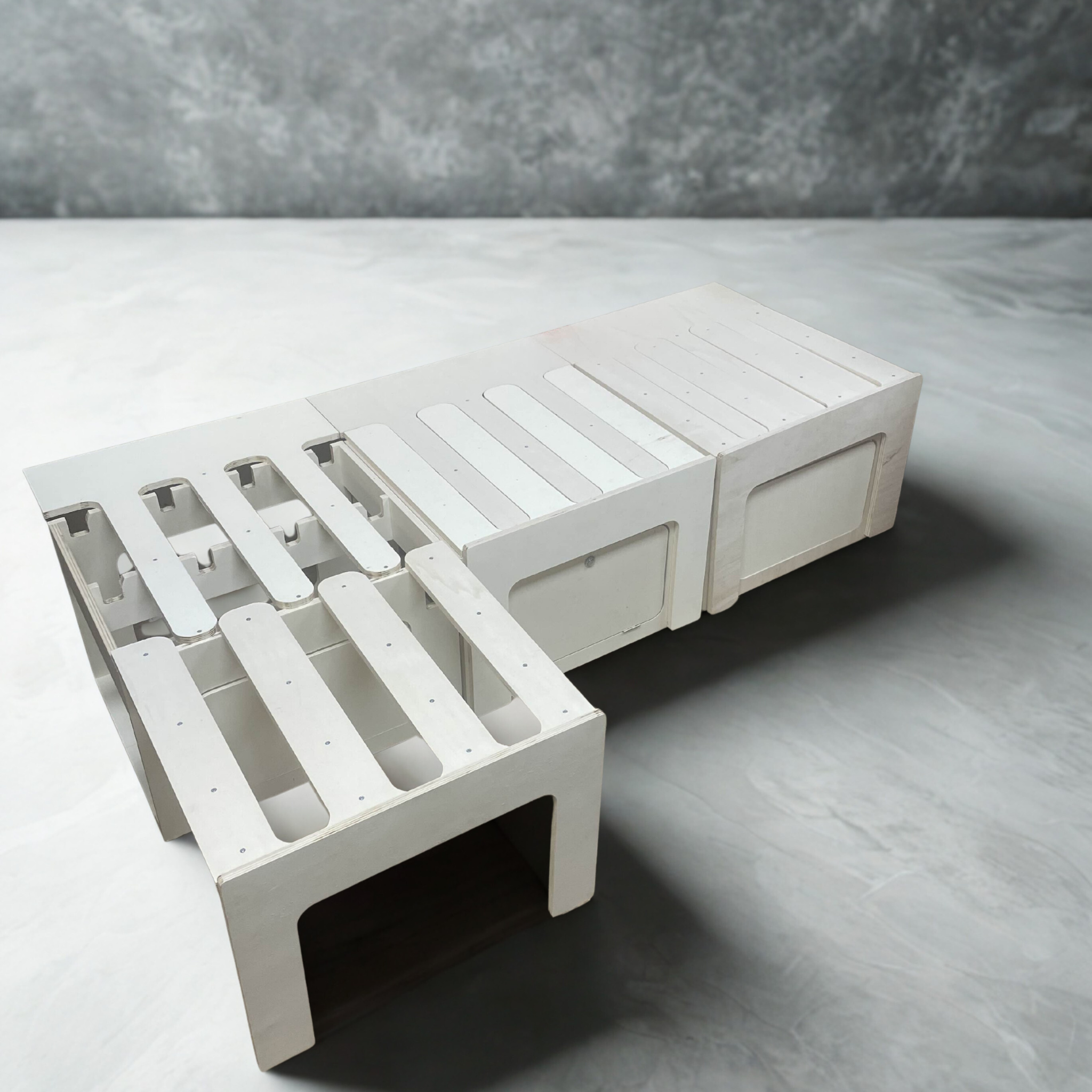 Lit peigne modulaire 120cm en bois pour van aménagé avec rangement