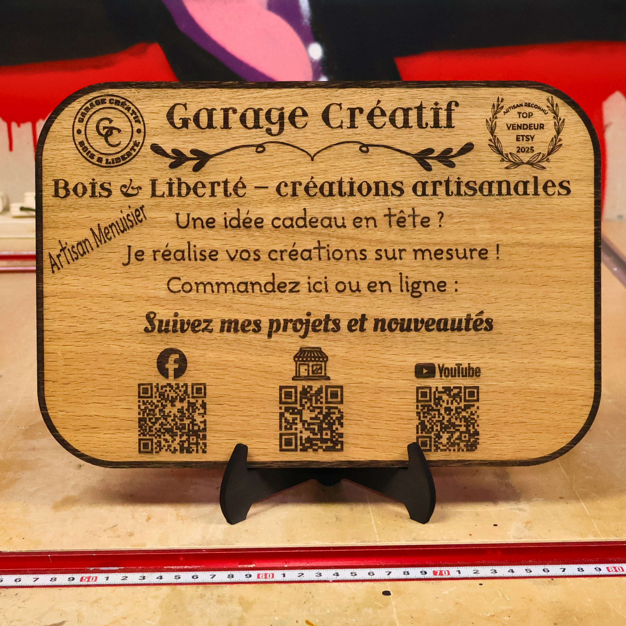 Pancarte personnalisée gravée au laser avec support - Idéale pour marchés et boutiques
