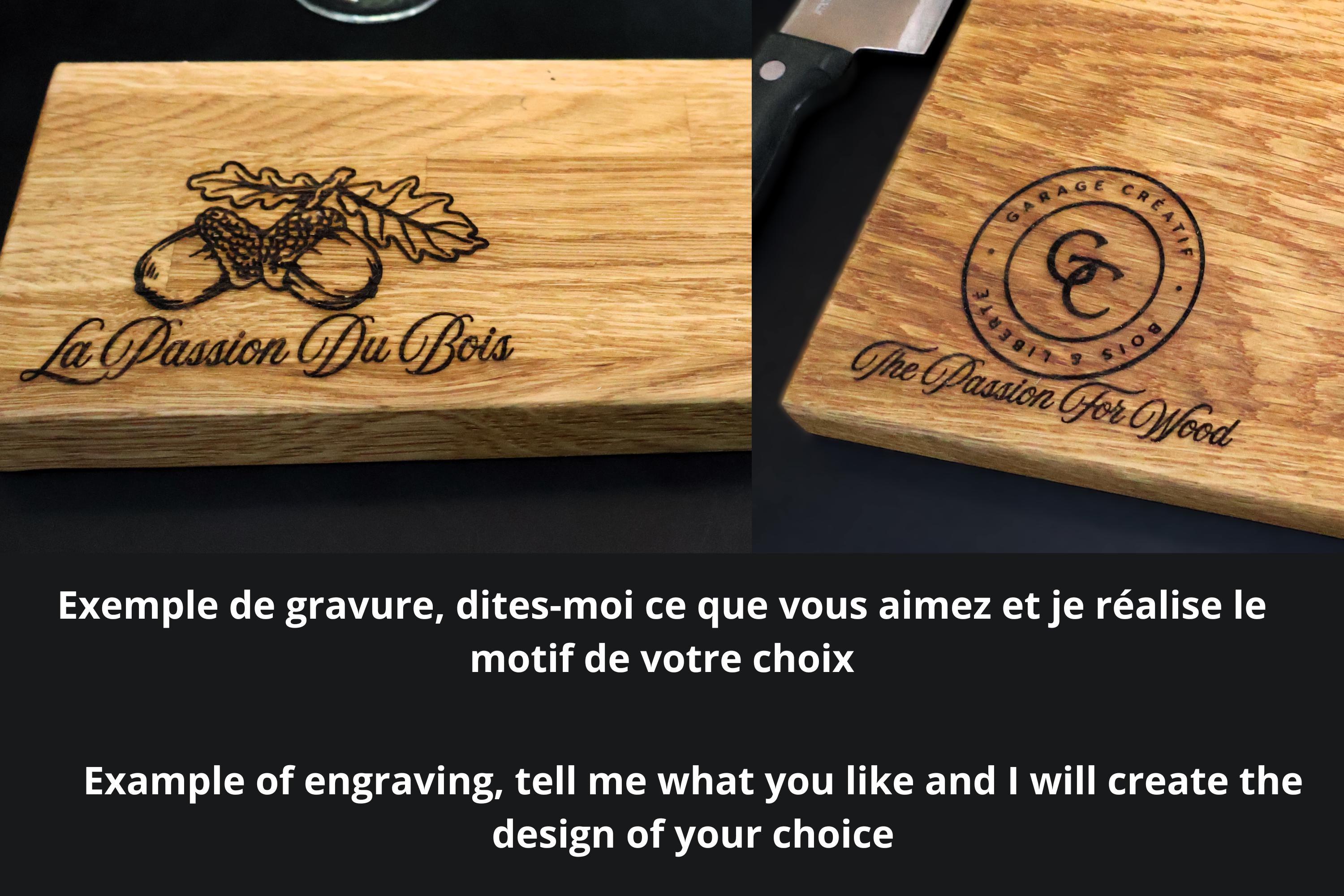 Solid oak cutting board with engraving – Handmade wooden chopping board for kitchen & gift