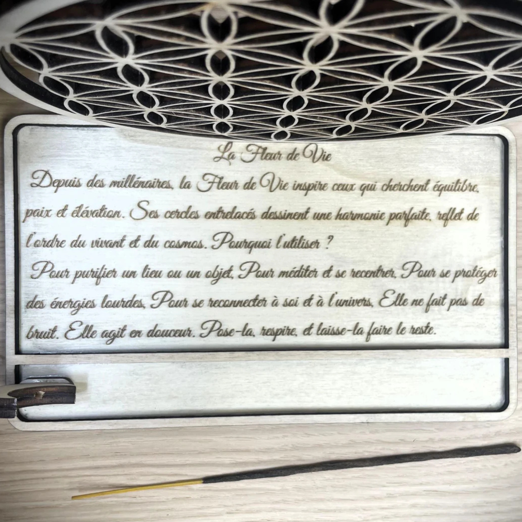 Porte-encens Fleur de Vie personnalisable avec gravure texte sur mesure
