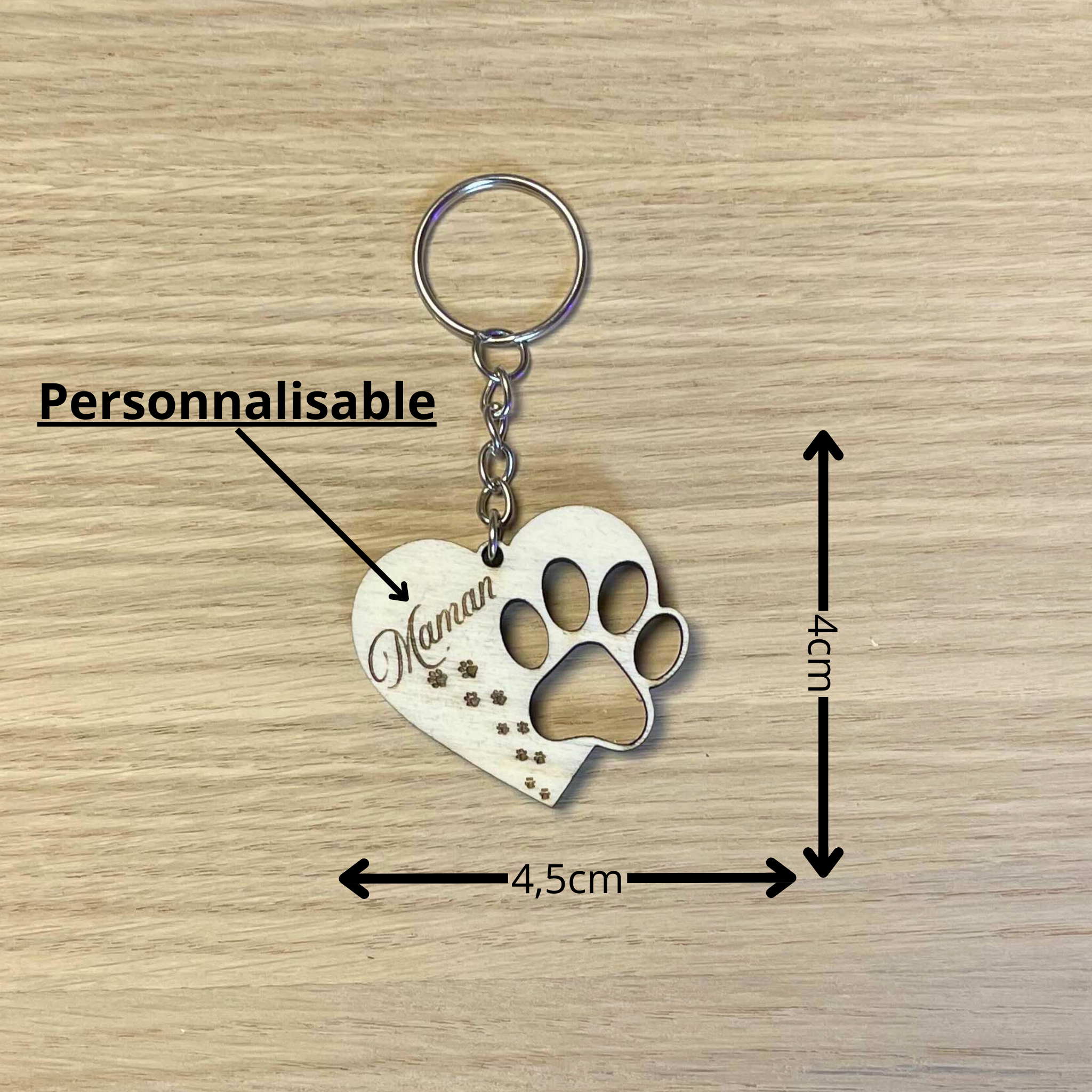 Porte clé patte de chien personnalisée