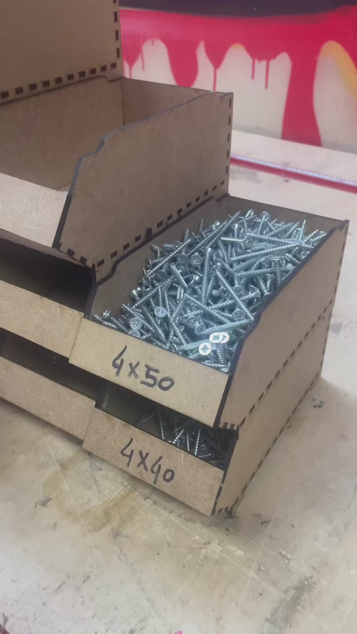 Lot de 5 Bacs à bec en bois MDF, Organisateur d'atelier empilable pour vis et quincaillerie, Découpe Laser