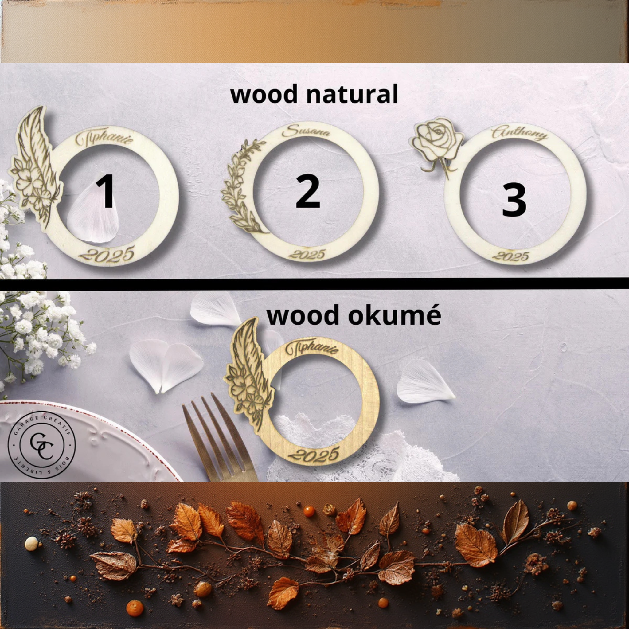 Rond de serviette de table en bois personnalisé pour évènement